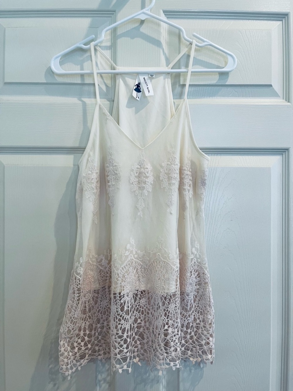 SOCIETY GIRL Cream Lace-Trim Slip top